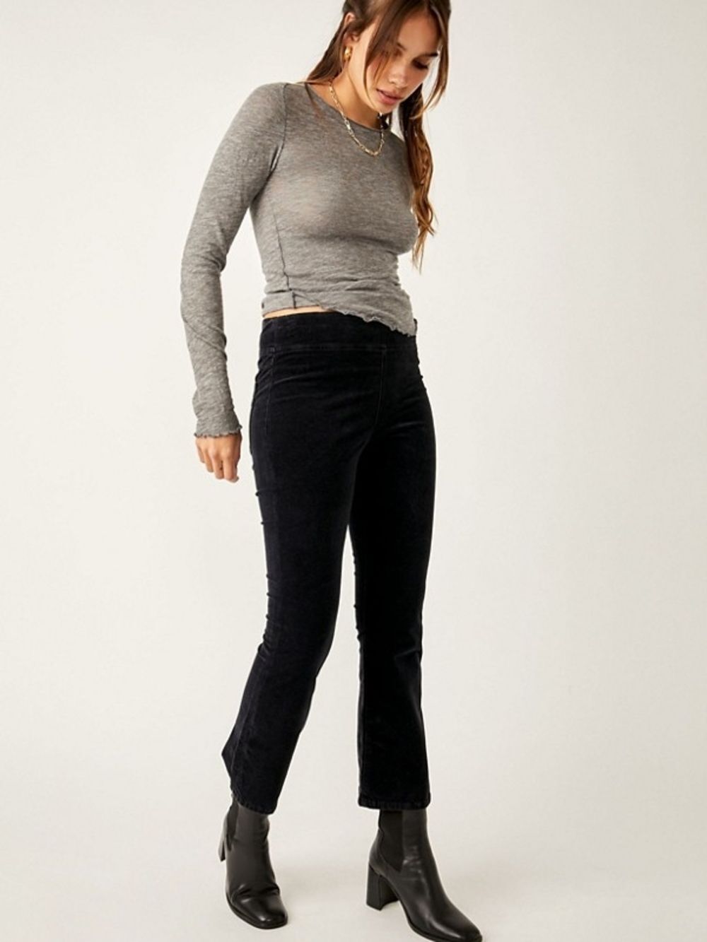 Free People In My Feelings Black Velvet Bell Bottom Pants Size XS